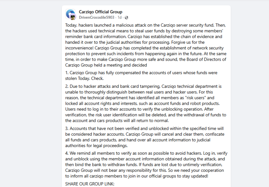 Has Carziqo Collapsed? Signs of a Carziqo Exit Scam | Scam Alert