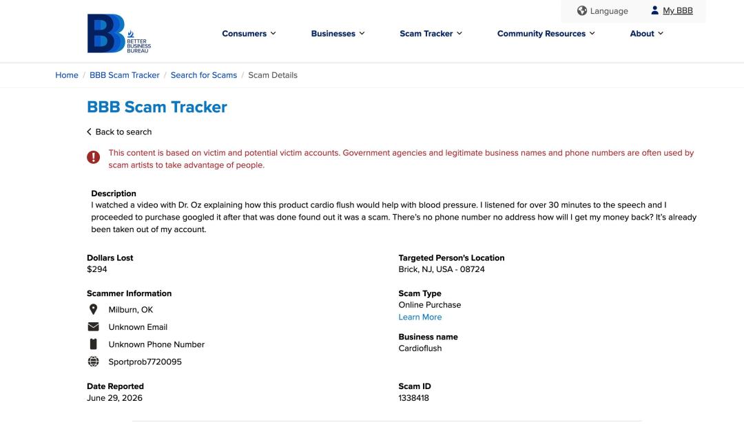screenshot-of-bbb-scam-tracker-report-related-to-cardio-flush-supplement-78330.jpg