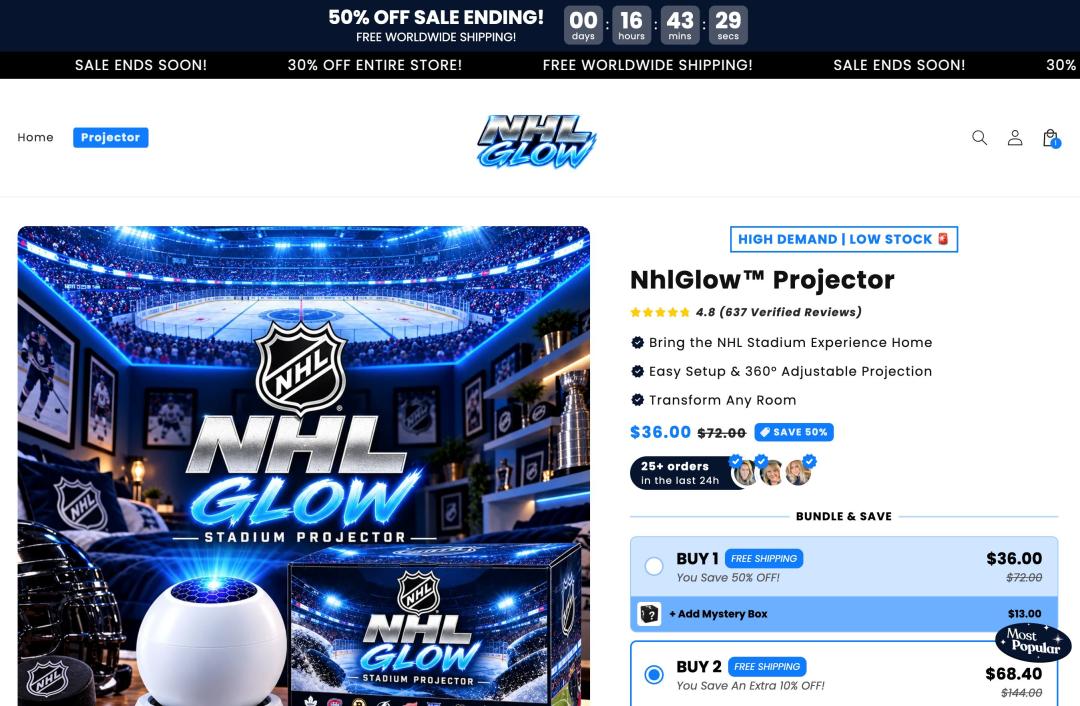 screenshot-of-nhl-glow-projector-sales-page-showing-urgency-tactic-and-discounted-pricing-with-product-image-and-promotional--33681.jpg